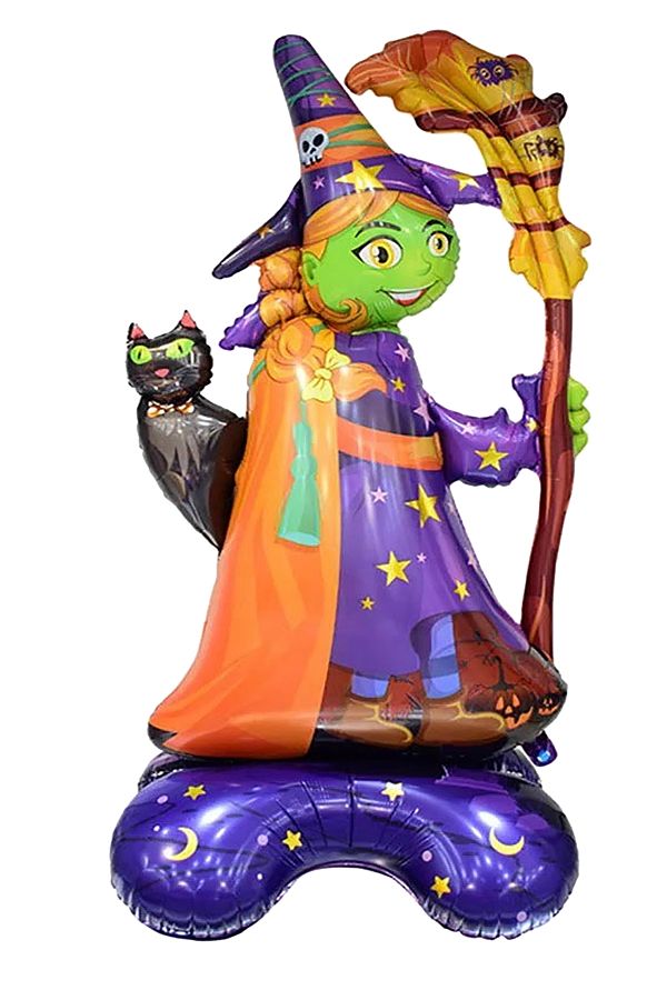 Halloween Cadı Folyo Balon Cadılar Bayramı Cadı Süpürge Korkuluk Ayakta Duran Dekorasyon Balon 128cm