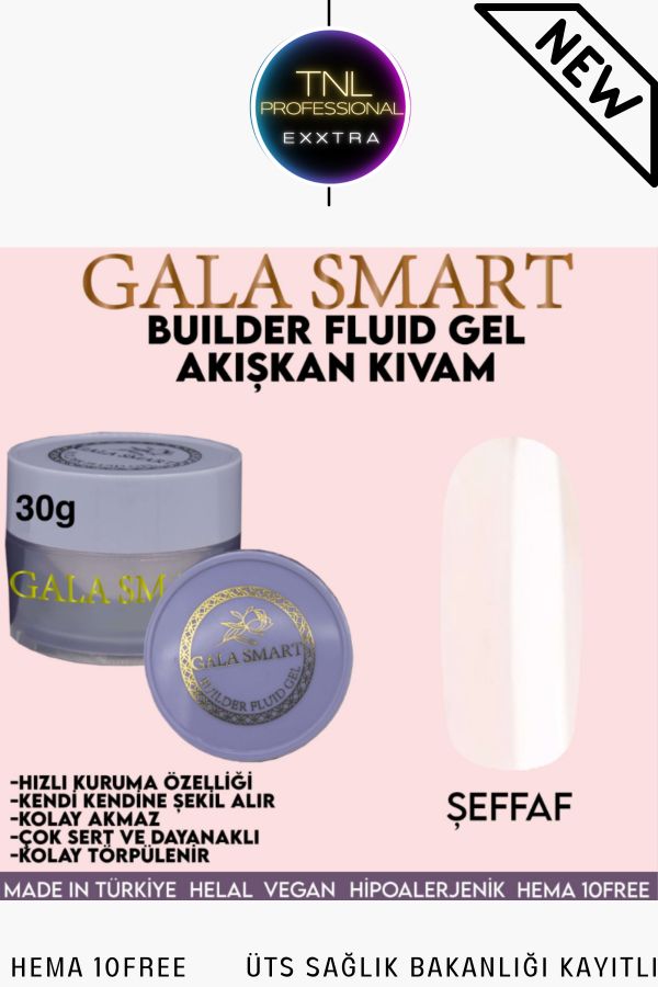 Gala Smart Protez Tırnak Jeli Şeffaf Builder Fluid Gel Akışkan Kıvam 30 gr Jel