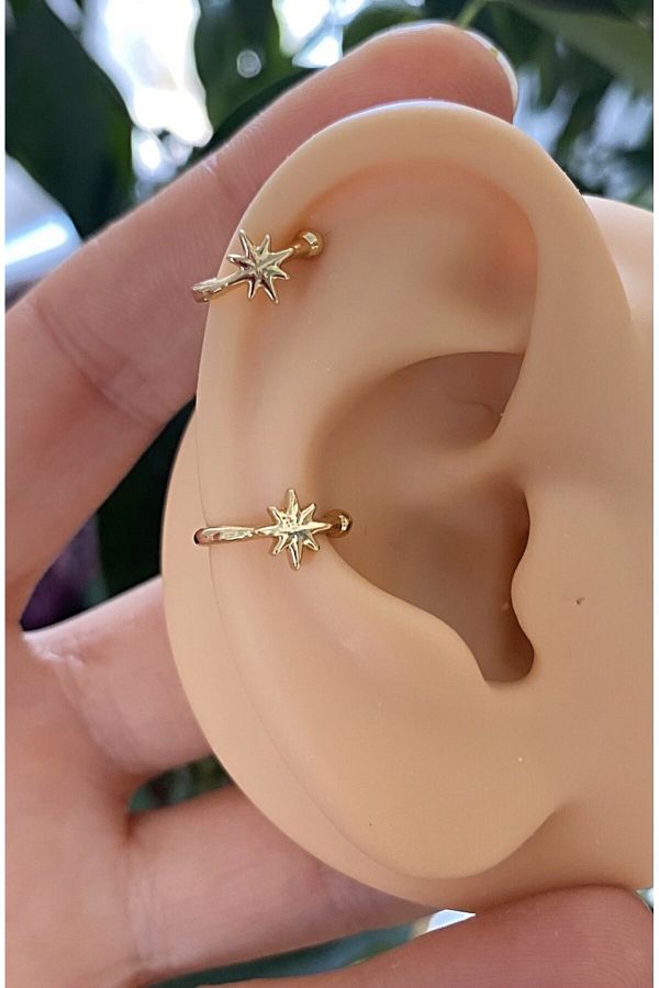 kararmaz yıldız earcuff sıkıştırmalı kıkırdak conch orbital delik gerektirmeyen küpe