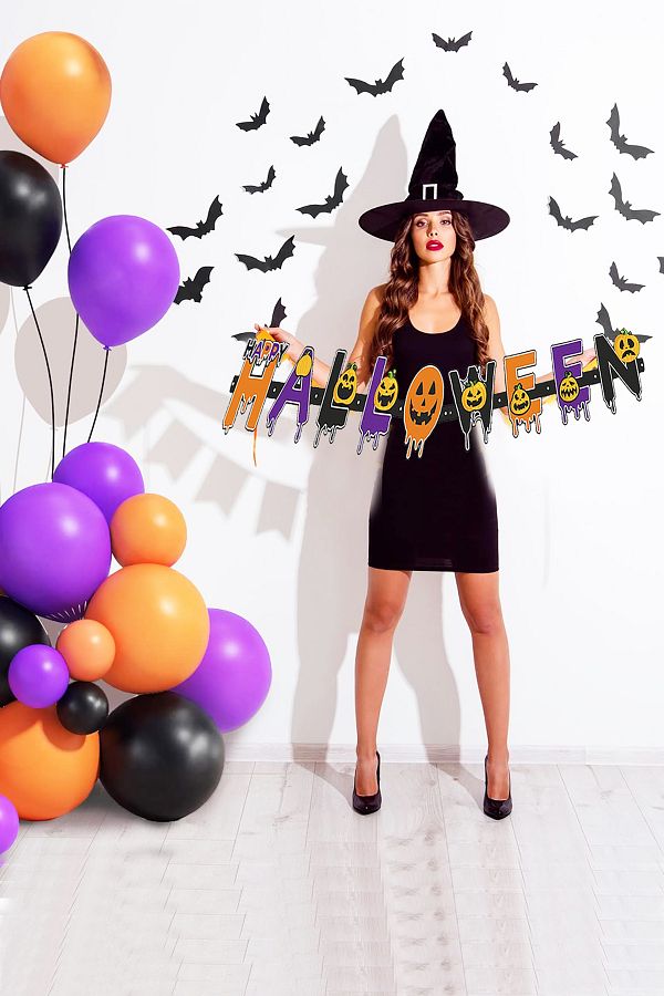 Cadılar Bayramı Halloween Balkabaklı Banner Mor Siyah Turuncu Balon Seti, Halloween Dekoratif Süs