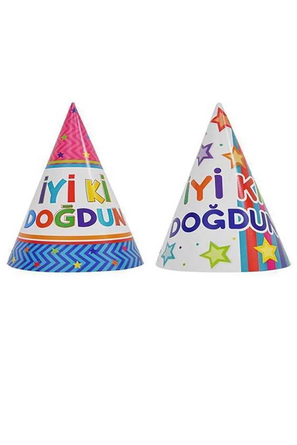 20li Doğum Günü Külah Çocuk ve Yetişkin Karton Parti Şapkası İyi Ki Doğdun Baskılı 21,5x15 cm
