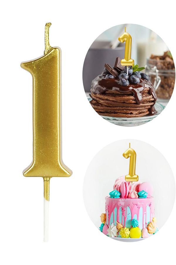 1 Yaş Gold Rakam Mum, Parlak Altın Rengi Doğum Günü Mumu Sarı Yaldızlı Pasta Mumu