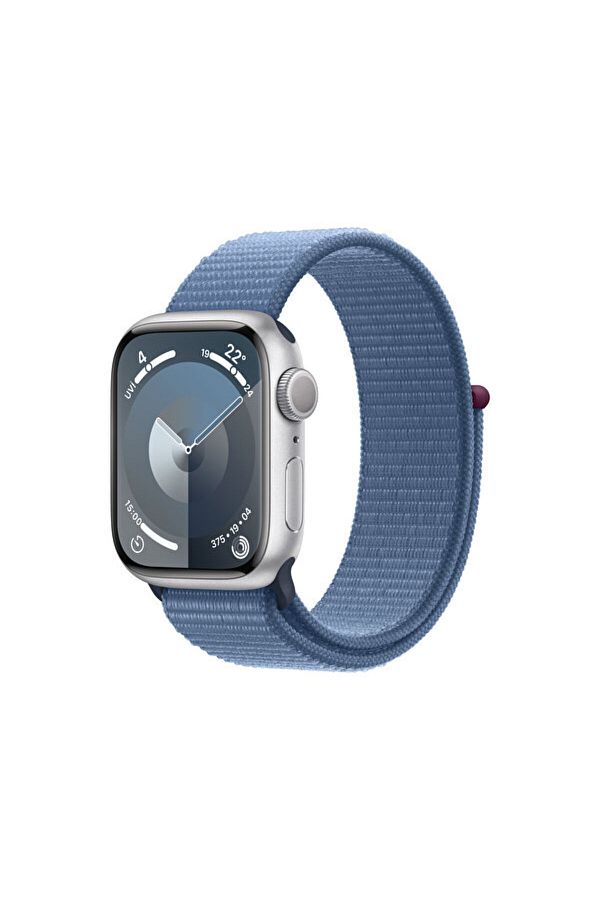 Apple Watch Series 9 GPS 41mm Silver Aluminium Case with Storm Blue Sport Band - S/M