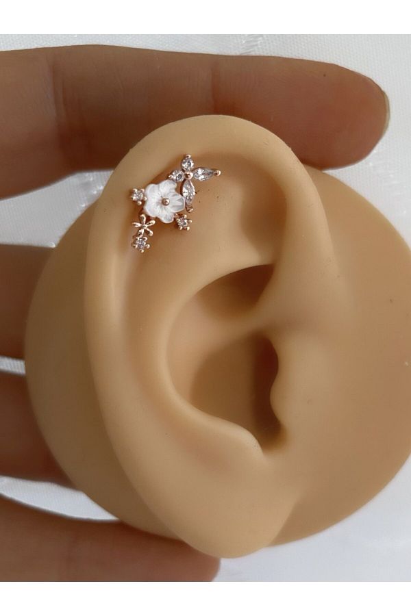 zirkon taşlı çelik barlı bahardalı kelebek model kıkırdak helix conch uyumlu piercing küpe