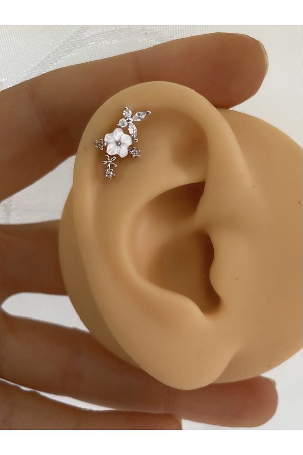 zirkon taşlı çelik barlı bahardalı kelebek model kıkırdak helix conch uyumlu piercing küpe