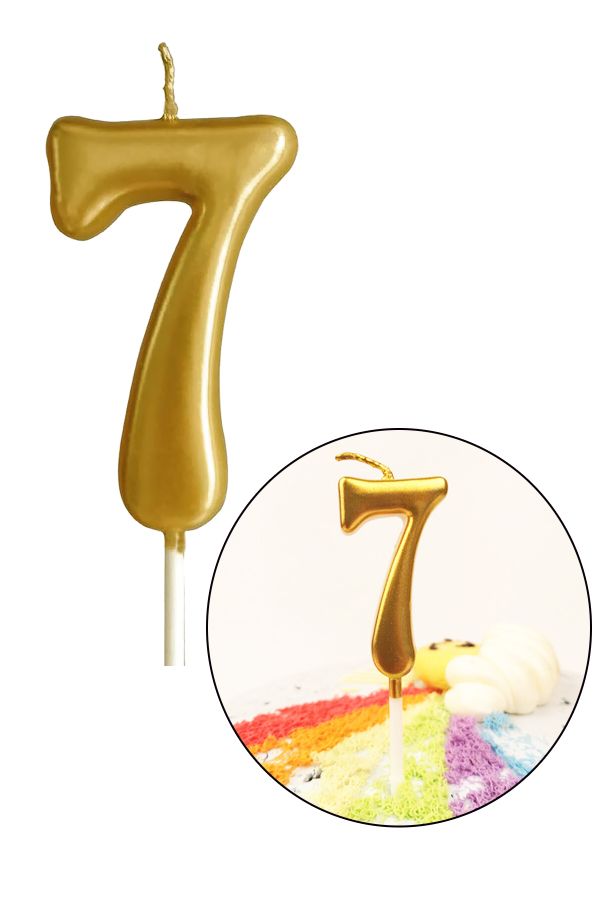 7 Yaş Gold Rakam Mum, Parlak Altın Rengi Doğum Günü Mumu Sarı Yaldızlı Pasta Mumu