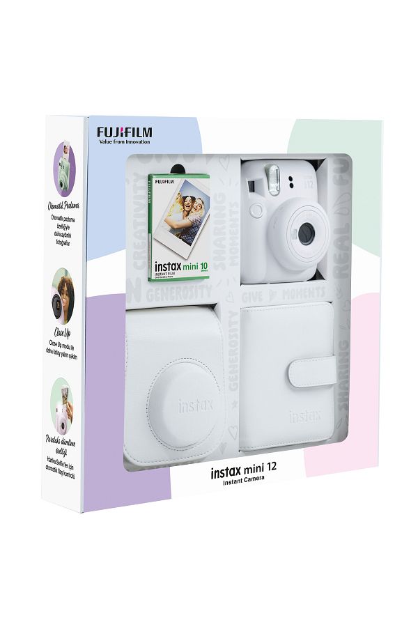 Fujifilm Instax mini 12 Beyaz Fotoğraf Makinesi 10'lu Film Kare Albüm ve Deri Kılıf Bundle Box - Görsel 2