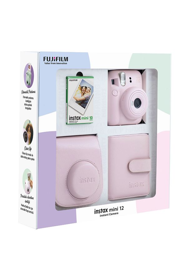 Fujifilm Instax mini 12 Pembe Fotoğraf Makinesi 10'lu Film Kare Albüm ve Deri Kılıf Bundle Box - Görsel 2