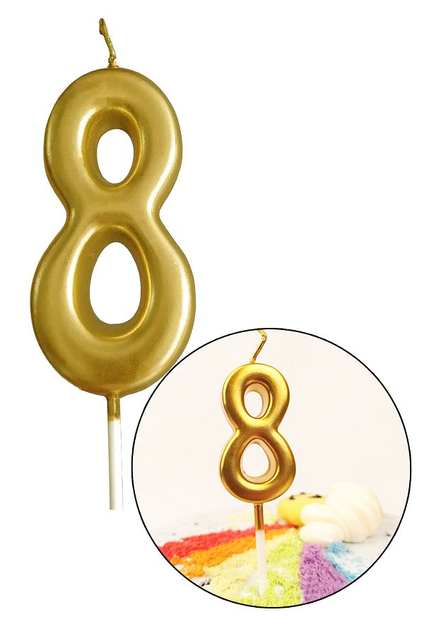 8 Yaş Gold Rakam Mum, Parlak Altın Rengi Doğum Günü Mumu Sarı Yaldızlı Pasta Mumu