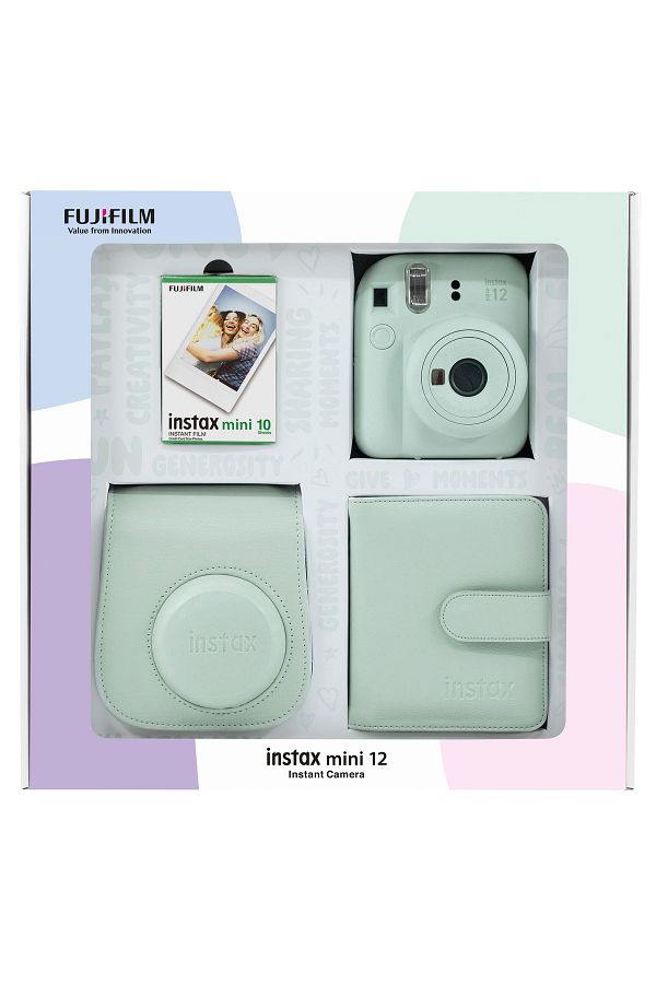 Fujifilm Instax mini 12 Yeşil Fotoğraf Makinesi 10'lu Film Kare Albüm ve Deri Kılıf Bundle Box