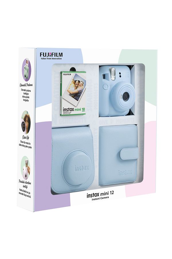 Fujifilm Instax mini 12 Mavi Fotoğraf Makinesi 10'lu Film Kare Albüm ve Deri Kılıf Bundle Box - Görsel 2
