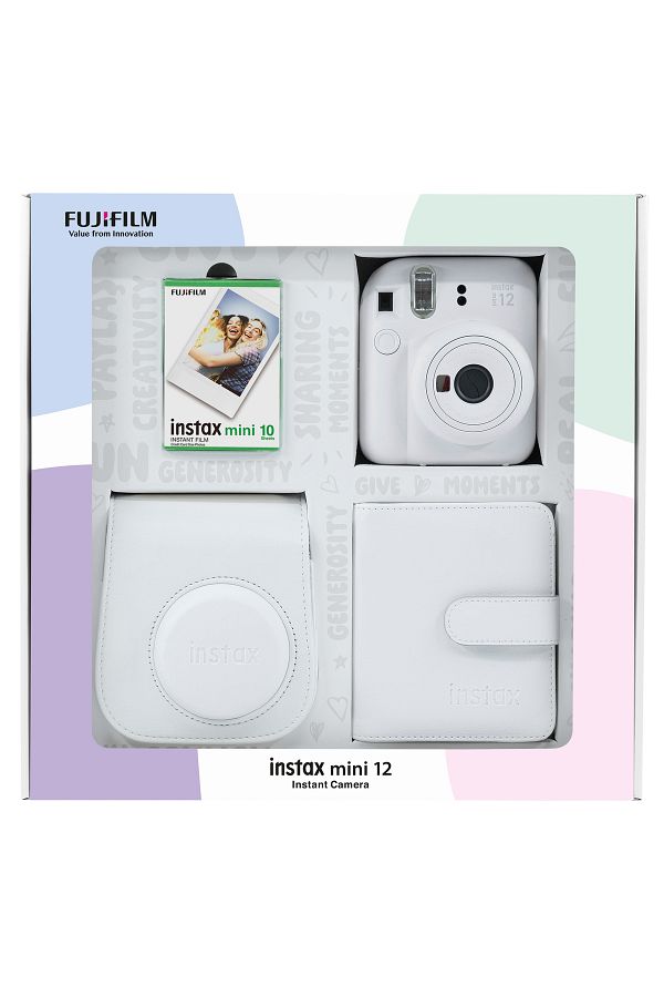 Fujifilm Instax mini 12 Beyaz Fotoğraf Makinesi 10'lu Film Kare Albüm ve Deri Kılıf Bundle Box