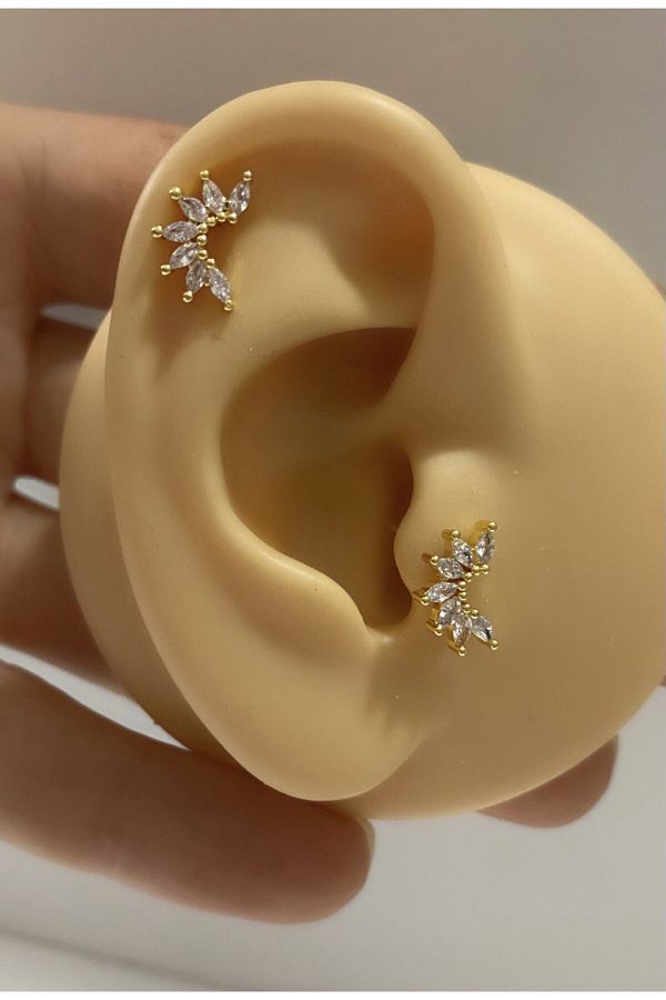 zirkon taşlı arkası düz önden vidalı takmalı tragus kıkırdak conch lobe uyumlu 1 adet piercing küpe