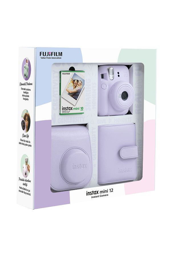 Fujifilm Instax mini 12 Lila Fotoğraf Makinesi 10'lu Film Kare Albüm ve Deri Kılıf Bundle Box - Görsel 2