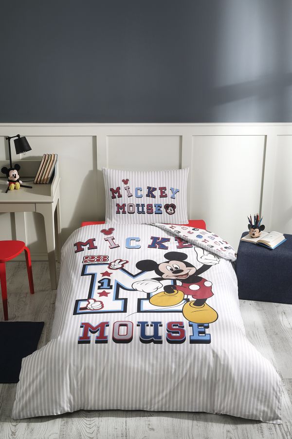 Mickey Mouse College Tek Kişilik Disney Lisanslı Lastikli Fitted Çarşaf Çocuk Nevresim Takım