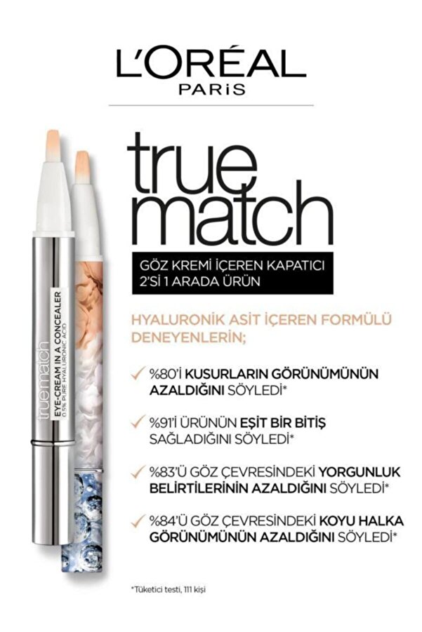 True Match Göz Kremi İçeren Kapatıcı  2'si 1 Arada  1-2D Ivory Beıge_3