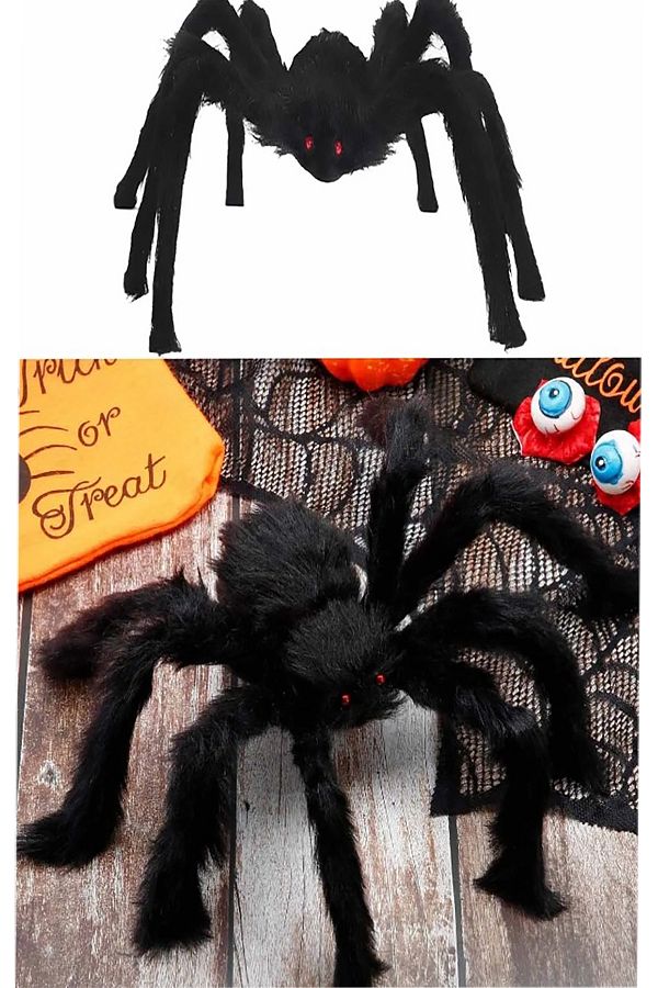 1 Adet Cadılar Bayramı Tüylü Örümcek Halloween Siyah Tüylü Örümcek Dekor Süs 30 Cm