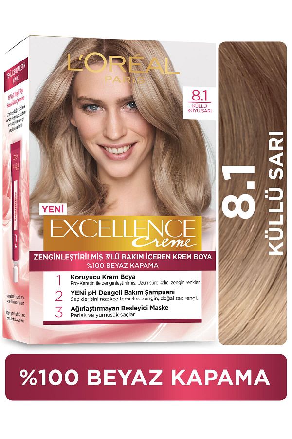 Excellence Creme Saç Boyası 8.1 Koyu Sarı Küllü Madam10