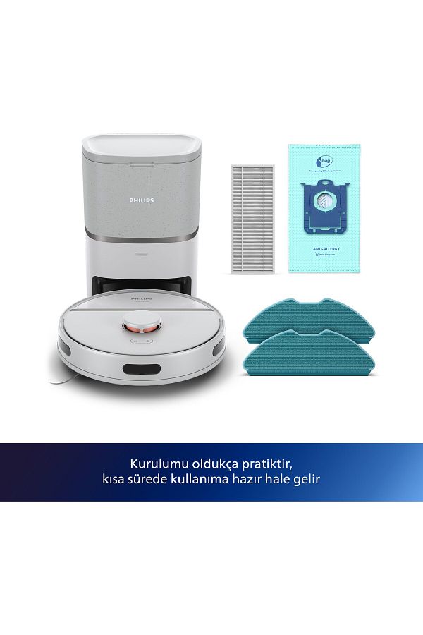 Philips 3000 Islak Kuru Moplu İstasyonlu Robot Süpürge,4000 PA, Sert Zemin ve Halıya Uygun,Beyaz - Görsel 6