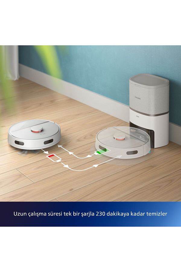 Philips 3000 Islak Kuru Moplu İstasyonlu Robot Süpürge,4000 PA, Sert Zemin ve Halıya Uygun,Beyaz - Görsel 7