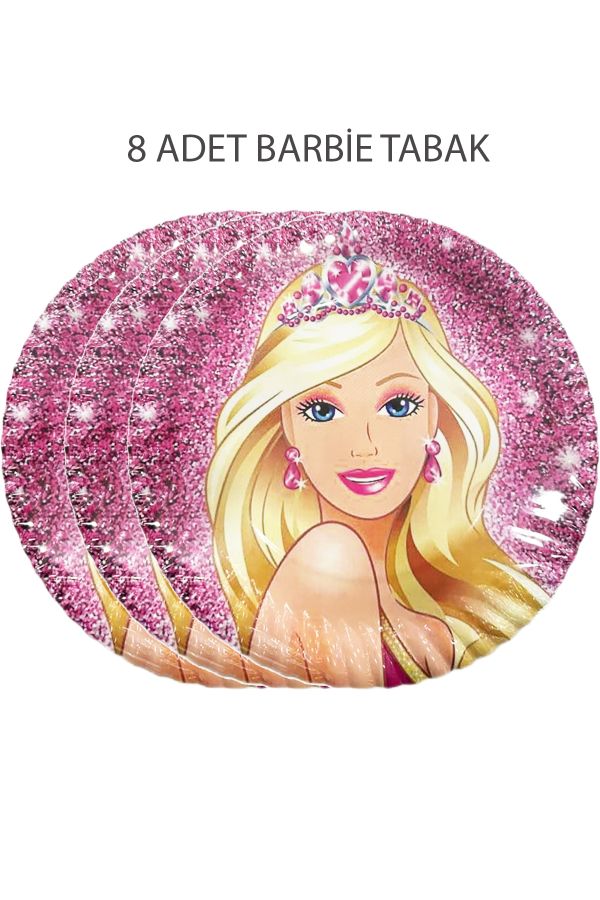 Barbie 8 Tabak, 8 Bardak, Parti Malzemeleri Barbie Doğum Günü Parti Tabağı Bardağı_3