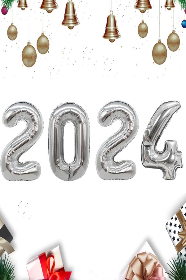 2024 Yılbaşı Balonu 100 Cm Gümüş Büyük Boy Folyo Rakam Balon Seti Yeni Yıl Dekoratif Süsler