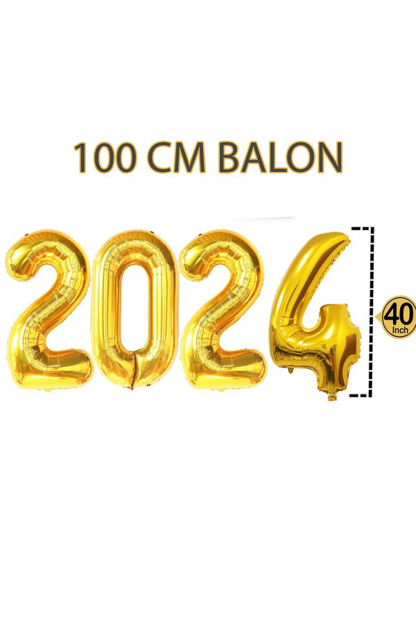2024 Yılbaşı Balonu Altın 100 Cm Büyük Boy Folyo Rakam Balon Seti Yeni Yıl Dekoratif Süsler_1
