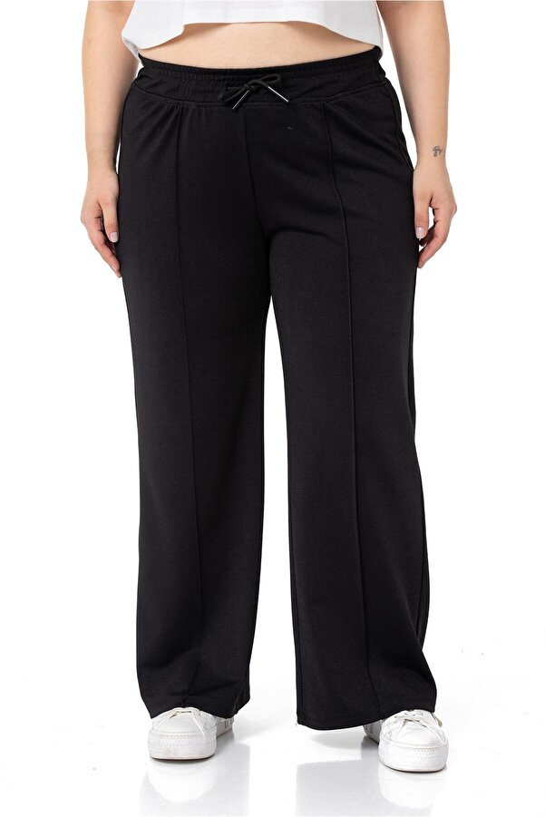 Elastic-waist & Cord Shirred Pintuck Stitched Wide-leg Trousers — Black