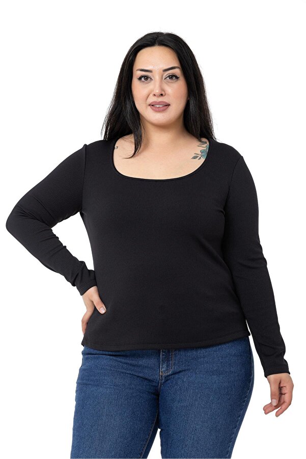Inner Brushed Long Sleeve Ribbed Bodysuit — Black