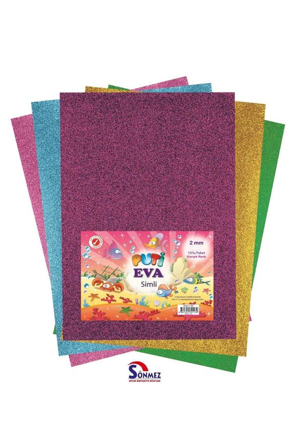 Eva 50cm X 70cm Simli 10'lu Karışık Renk Sönmez Kitap Kırtasiye