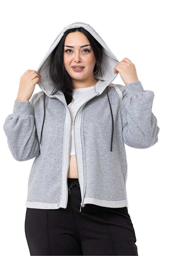 Hooded Zipped Three-thread Sweatshirt — Grey Melange