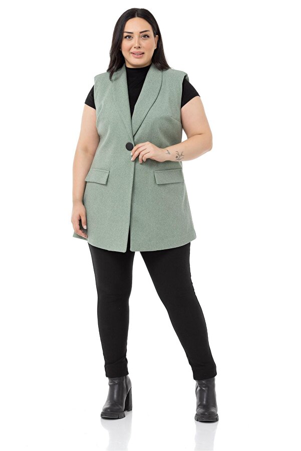 Padded-shoulder Mock with Pockets Vest — Almond Green