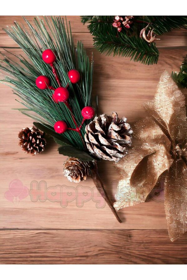 Yılbaşı Kokina Berry Kozalaklı Yapay Çınar Berry Kozalak Süs Yılbaşı Dekor 24 Cm