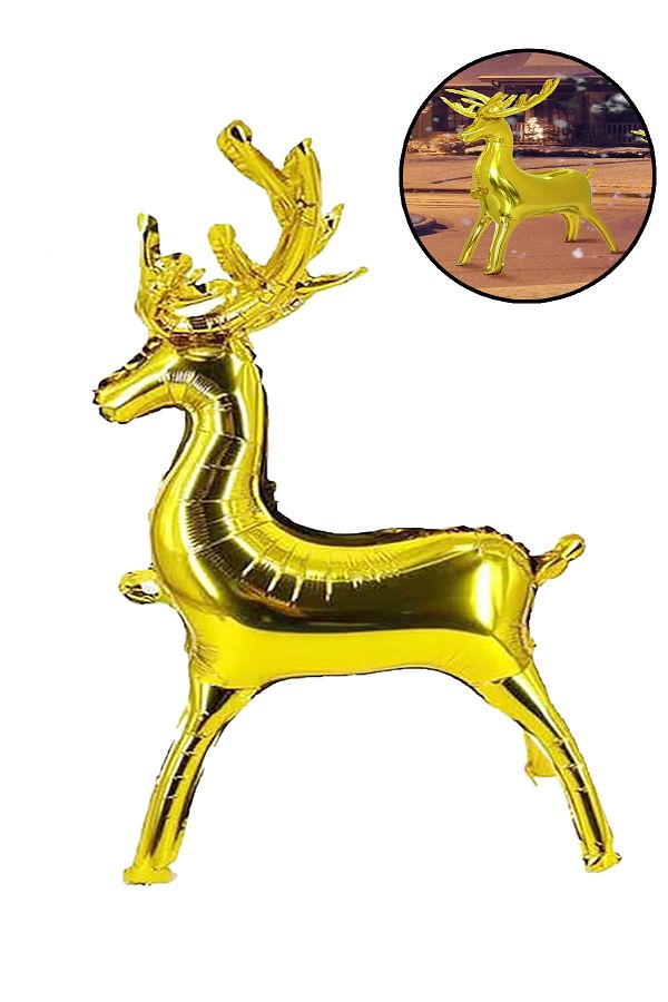 Yılbaşı Büyük Boy Ayaklı Gold Geyik Folyo Balon Süsleme Yeni Yıl Yılbaşı Dekorasyon Süs 122*83 cm