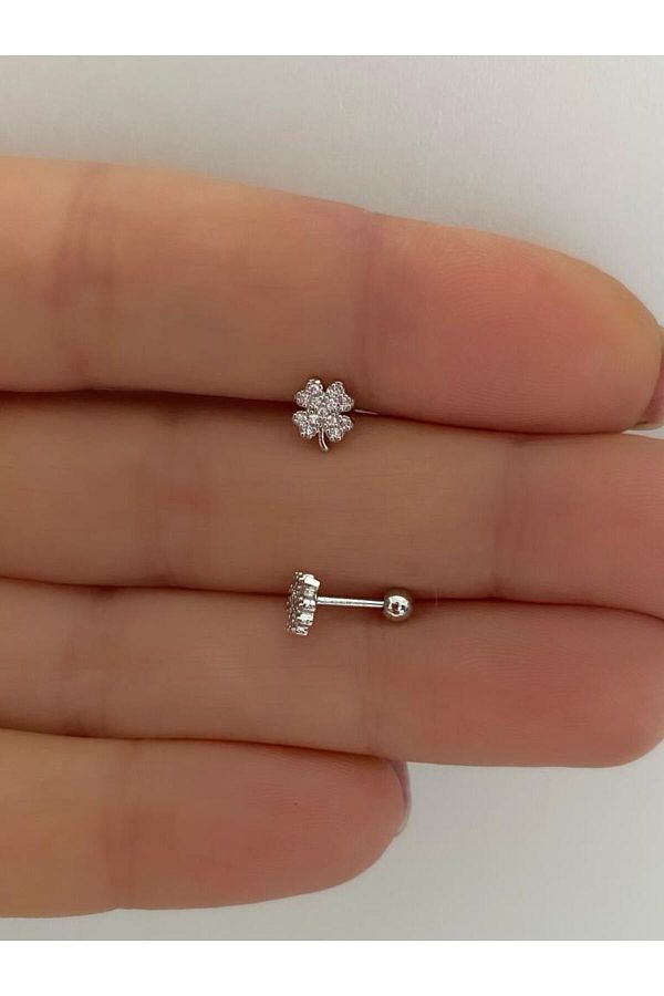zirkon taşlı yonca helix kıkırdak tragus lobe uyumlu piercing küpe