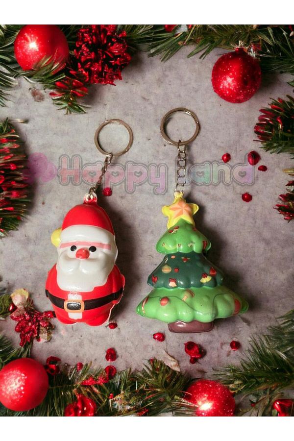 Yılbaşı Hediyesi 2 Adet Noel Baba ve Yılbaşı Ağacı Figürlü Squishie Yılbaşı Anahtarlık