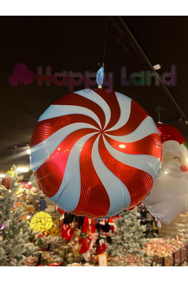 Yılbaşı Şeker Folyo Balon Kırmızı Beyaz 45 cm Yılbaşı Şeker Balon