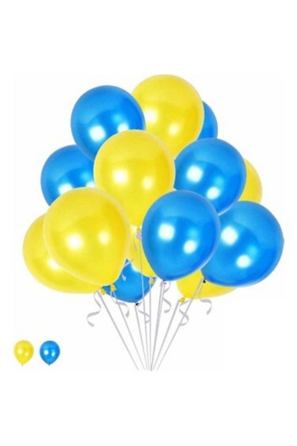 15 Sarı 15 Koyu Mavi Konsept Balonlar Metalik Parlak 30-35 cm