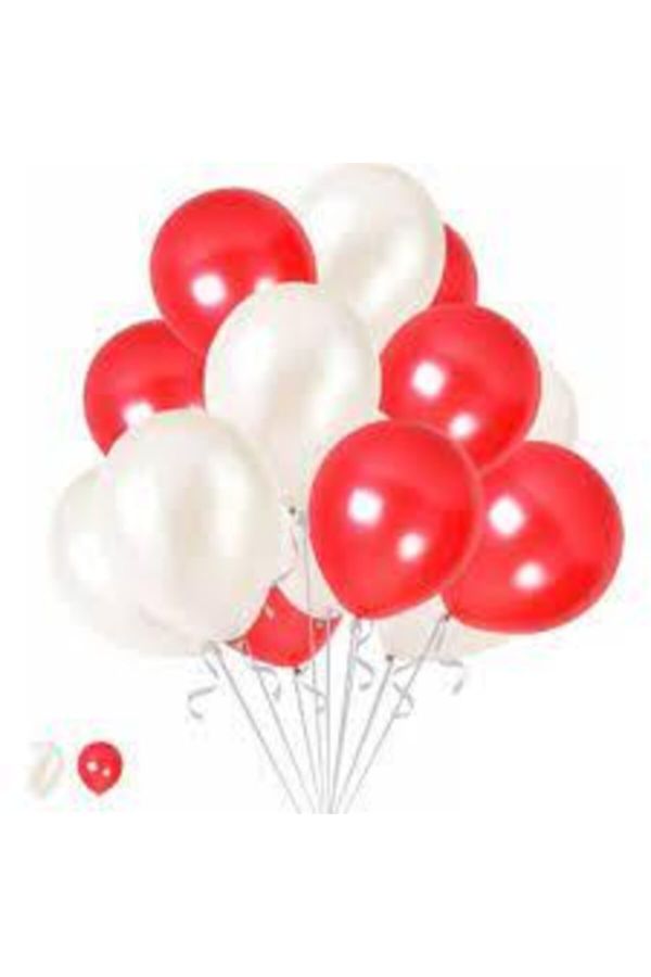 15 Kırmızı 15 Beyaz Konsept Balonlar Metalik Parlak 30-35 Cm