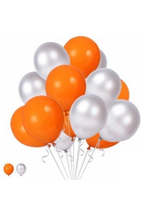 15 Gümüş 15 Turuncu Konsept Balonlar Metalik Parlak 30-35 Cm