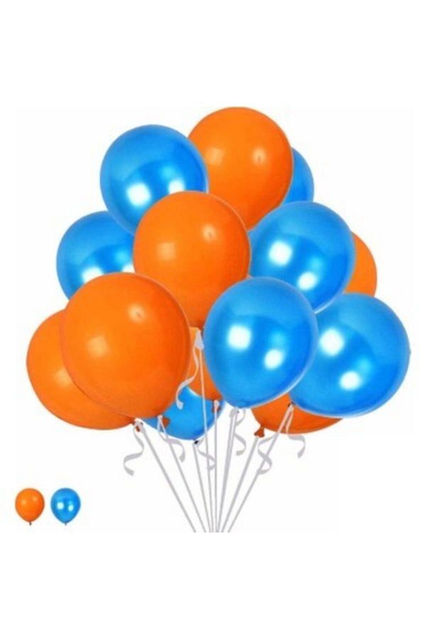 15 Koyu Mavi 15 Turuncu Konsept Balonlar Metalik Parlak 30-35 cm