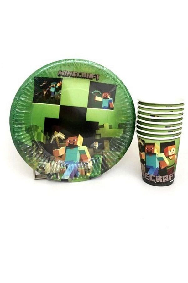 Minecraft Karton Tabak Bardak Set 8 Kişilik
