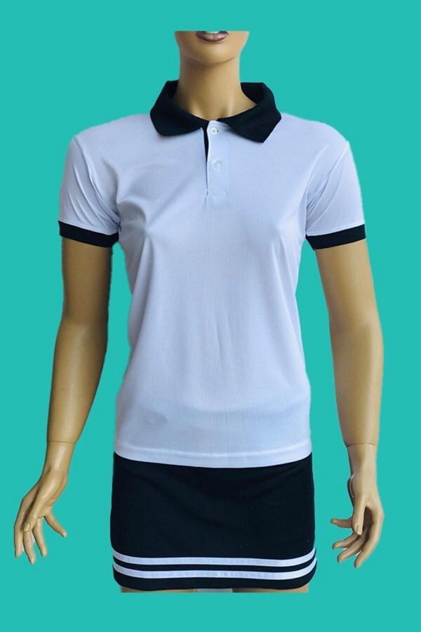 Siyah Polo Yaka Kadın Spor T-Shirt