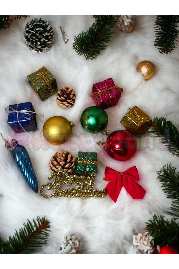 Yılbaşı Çam Ağacı Süsü 13'lü Merry Christmas Küçük Boy Yılbaşı Süs Seti Yeni Yıl Süsleri