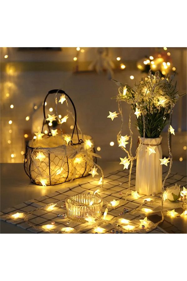 Yılbaşı 4 Metre Animasyonlu 20 Ledli Beyaz Kablo Fişli Günışığı Yıldız Led Dekorasyon Ağaç Işığı