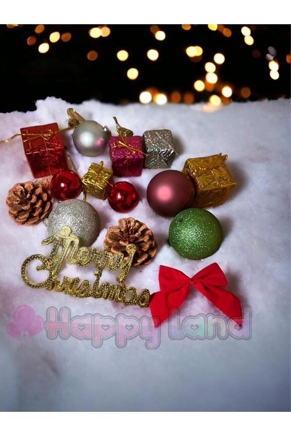 Yılbaşı Çam Ağacı Süsü Büyük Boy 13'lü Merry Christmas Yılbaşı Süs Seti Yeni Yıl Süsleri