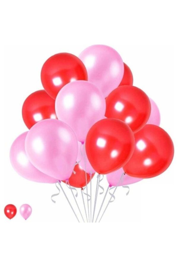 15 Pembe 15 Kırmızı Konsept Balonlar Metalik Parlak 30-35 cm