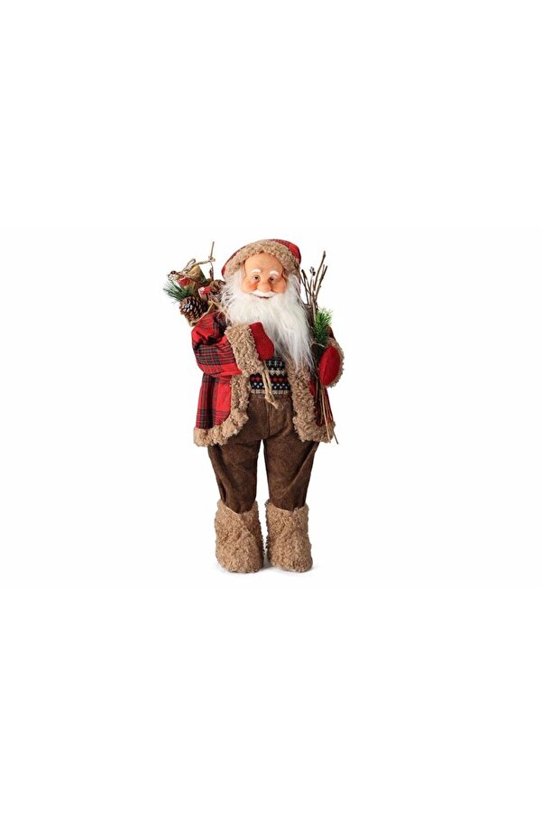 Noel Baba Kırmızı Ekose Kürklü 85cm