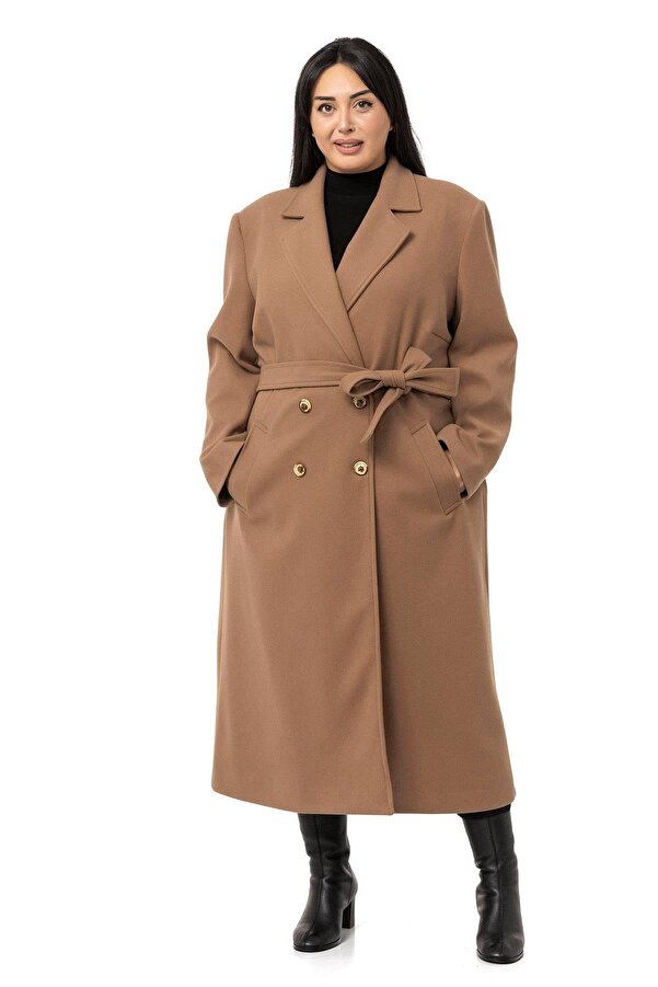 Slit-detail Long Lined Wool-touch Coat — Mink