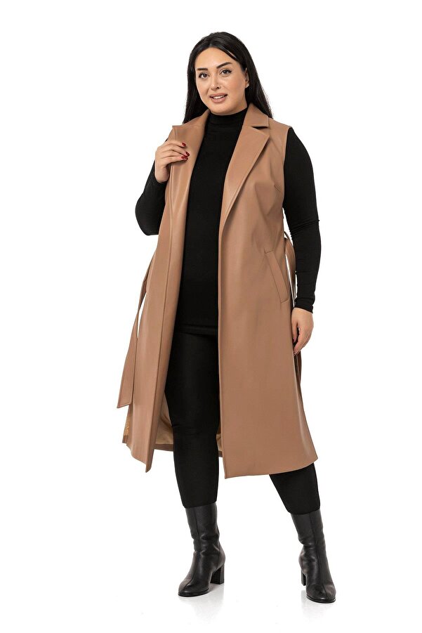 Windbreaker Side-slit with Pockets Lined Leather-look Vest — Mink